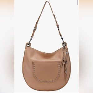 New The Sak Zinnia Sahara Tan Leather Hobo Shoulder Bag MSRP $179 Fringe Charm